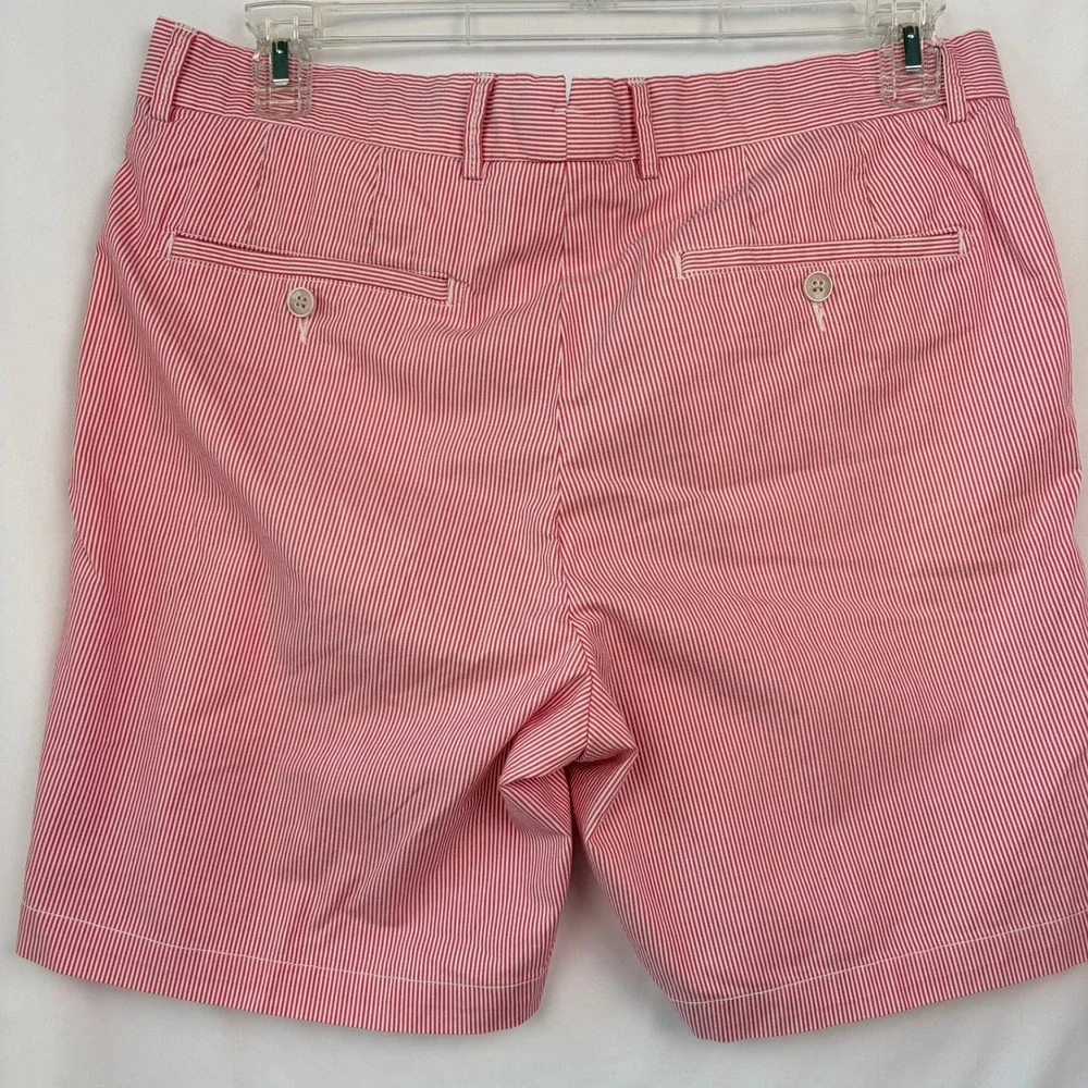 Peter Millar Seersucker Shorts Size 35 Pink/Red White Striped Flat Front Mens